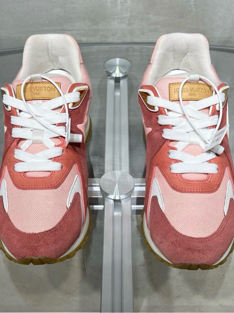 Louis Vuitton Women’s Pink Suede & Mesh Sneakers With White Accents